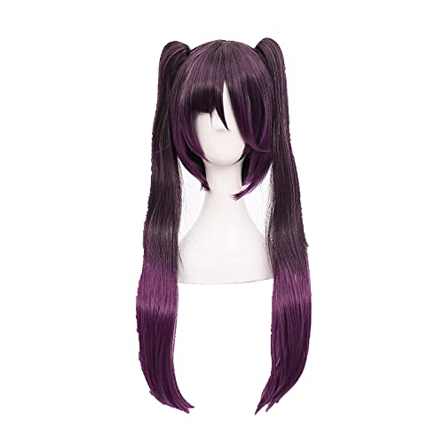 RONGYEDE-Wig Anime Cosplay Rollenspiel for Genshin Impact Mona Cosplay Dunkellila Perücke Zöpfe Synthetisches langes glattes Haar von RONGYEDE