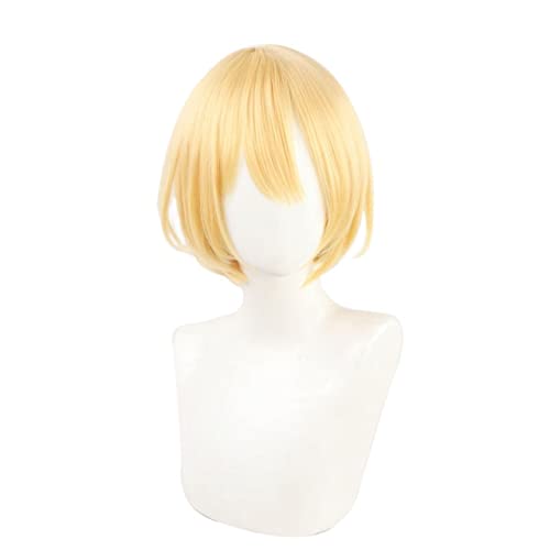 RONGYEDE-Wig Anime Cosplay VTuber Amelia Watson Perücke Hololive DE Gerade Blonde Mädchen Cosplay Kurzes Kunsthaar Rollenspiel von RONGYEDE