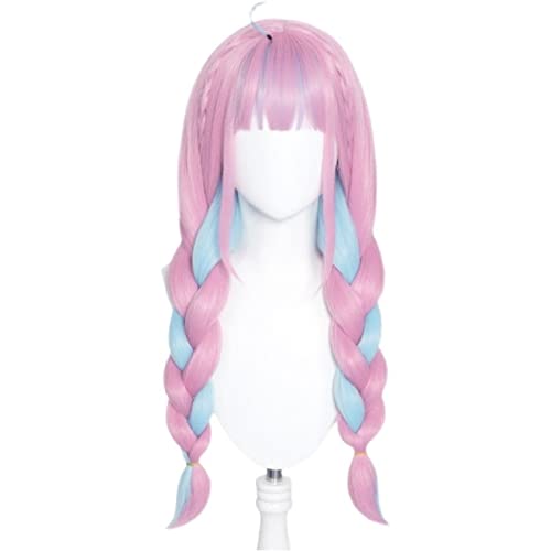 RONGYEDE-Wig Anime Cosplay VTuber Hololive Minato Aqua Wig Mixed Blue Pink Braids Girls Twin Ponytails Cosplay Long Braided Hair Youtuber Role Play von RONGYEDE