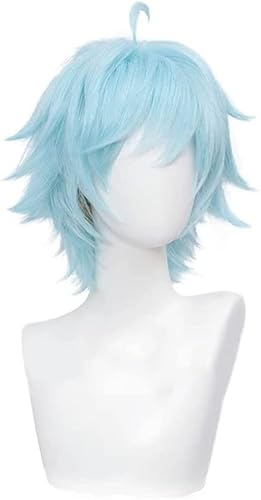 RONGYEDE-Wig Anime Cosplay Wig Light Blue Short Synthetic Hair Halloween Carnival Party Role Play Wigs,for Game Genshin Impact Chongyun Cosplay von RONGYEDE