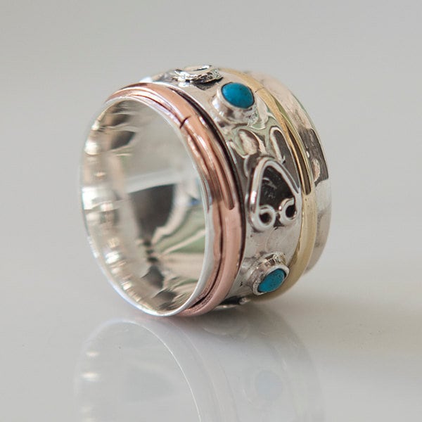 Danu Spinner Ring - Meditation Anti Stress Drei Metall Ringe Multi Unisex Yoga von RONIBIZA