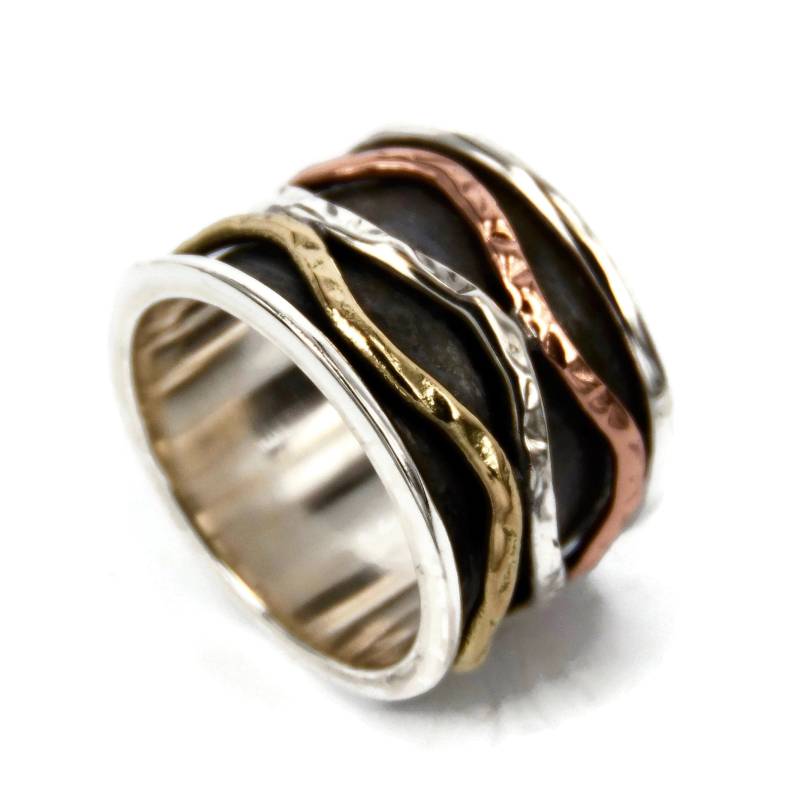 Devi Spinner Ring - Meditation Anti Stress Drei Metall Ringe Multi Unisex Yoga von RONIBIZA
