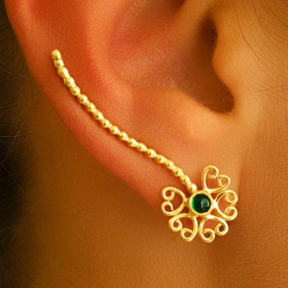 Gold Ohr Manschette - Kletterer Ohrringe Edelstein Onyx Ohrschmuck | Code G4 von RONIBIZA