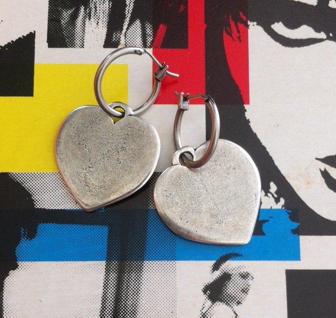 Herz Ohrringe, Antike Silber Baumelnde Herzen Creolen, Große Ohrringe von RONIMO