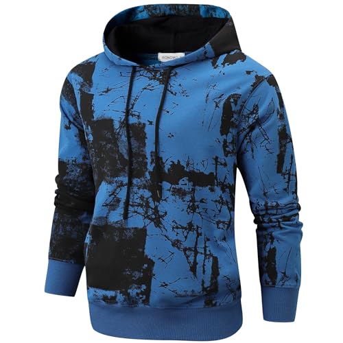 RONOMO Herren Krawatte Dyed Hoodie Print Hoodie Graffiti Hoodie Hip-Hop Hoodie（WFK blau M von RONOMO