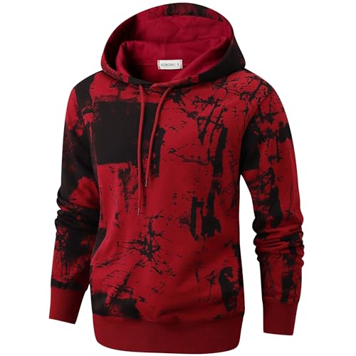 RONOMO Herren Krawatte Dyed Hoodie Print Hoodie Graffiti Hoodie Hip-Hop Hoodie（WFK rot M von RONOMO