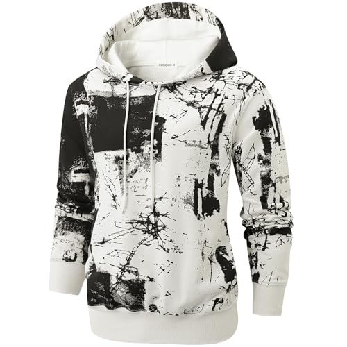 RONOMO Herren Krawatte Dyed Hoodie Print Hoodie Graffiti Hoodie Hip-Hop Hoodie（WFK weiß M von RONOMO