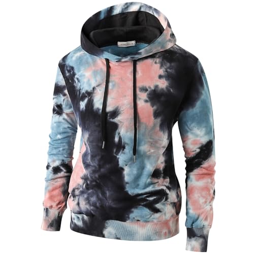 RONOMO Herren Krawatte Dyed Hoodie Print Hoodie Graffiti Hoodie Hip-Hop Hoodie（WZ Rosa XXL von RONOMO