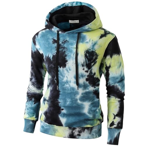 RONOMO Herren Krawatte Dyed Hoodie Print Hoodie Graffiti Hoodie Hip-Hop Hoodie（WZ gelb L von RONOMO