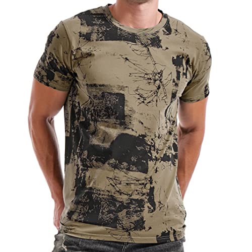 RONOMO Herren Mode Krawatte Dye T-Shirt Casual Print T-Shirt Graffiti T-Shirt(FK Military Green L) von RONOMO