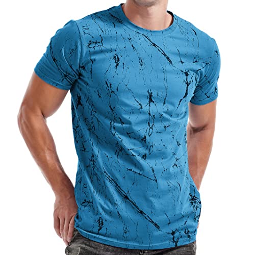 RONOMO Herren Mode Krawatte Dye T-Shirt Casual Print T-Shirt Graffiti T-Shirt(SH Blau L) von RONOMO