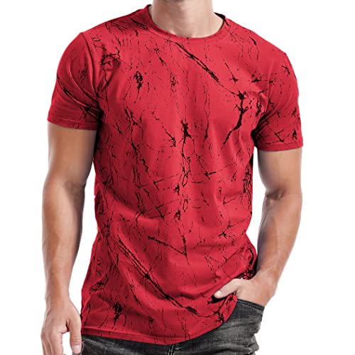 RONOMO Herren Mode Krawatte Dye T-Shirt Casual Print T-Shirt Graffiti T-Shirt(SH Rot L) von RONOMO