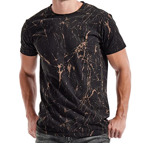 RONOMO Herren Mode Krawatte Dye T-Shirt Casual Print T-Shirt Graffiti T-Shirt(SH Schwarz L) von RONOMO