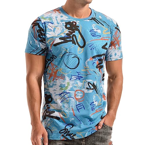 RONOMO Herren Mode Krawatte Dye T-Shirt Casual Print T-Shirt Graffiti T-Shirt(TY Blau XL) von RONOMO