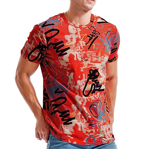 RONOMO Herren Mode Krawatte Dye T-Shirt Casual Print T-Shirt Graffiti T-Shirt(TY Rot 4XL) von RONOMO