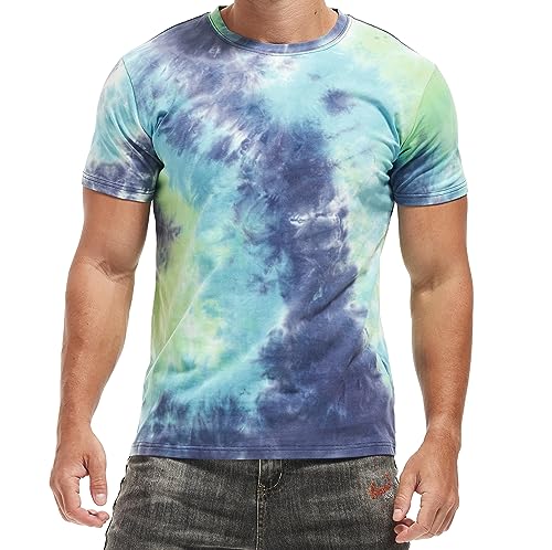 RONOMO Herren Mode Krawatte Dye T-Shirt Casual Print T-Shirt Graffiti T-Shirt(ZR Blaugrün L) von RONOMO