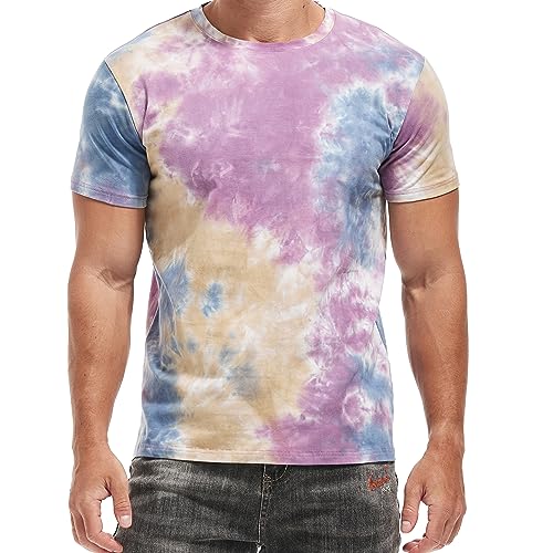 RONOMO Herren Mode Krawatte Dye T-Shirt Casual Print T-Shirt Graffiti T-Shirt(ZR Gelblila XXL) von RONOMO