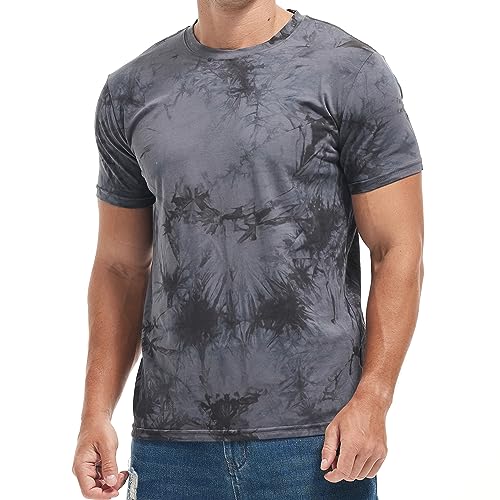 RONOMO Herren Mode Krawatte Dye T-Shirt Casual Print T-Shirt Graffiti T-Shirt(ZR Grau XL) von RONOMO