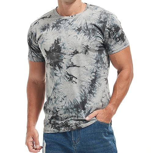 RONOMO Herren Mode Krawatte Dye T-Shirt Casual Print T-Shirt Graffiti T-Shirt(ZR hellgrau S) von RONOMO