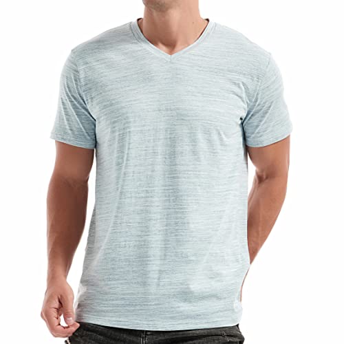 RONOMO Herren Mode T-Shirt Bequemes T-Shirt Low V-Ausschnitt T-Shirt (V01 Himmelblau S) von RONOMO