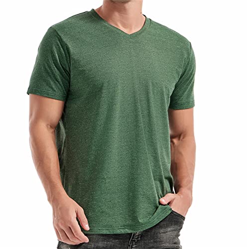 RONOMO Herren Mode T-Shirt Bequemes T-Shirt Low V-Ausschnitt T-Shirt (V01 Military Green M) von RONOMO