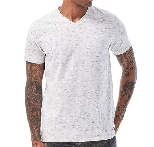 RONOMO Herren Mode T-Shirt Bequemes T-Shirt Low V-Ausschnitt T-Shirt (V01 weiß 4XL) von RONOMO