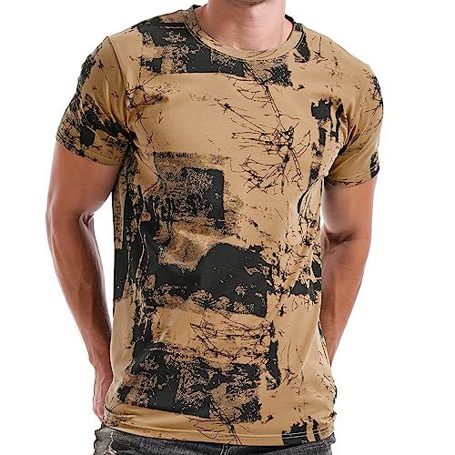 RONOMO Herren Mode bedrucktes T-Shirt Casual Print T-Shirt (HK Gelb XXL) von RONOMO