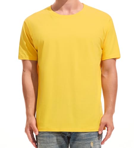 RONOMO Herren T-Shirt Basic Uni | Mittlere Elastizität | Vorgewaschen schrumpffrei | Rippstrick-Kragen | Kurzarm Classic Fit（LW Gelb XXXL von RONOMO
