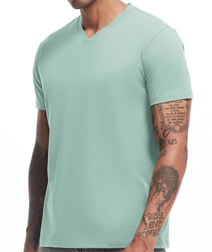 RONOMO Herren T-Shirt V-Ausschnitt T-Shirt（V Light Green 08 L von RONOMO