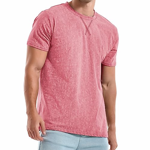 RONOMO Männer T-Shirt, Hochwertiges T-Shirt, Einfarbige T-Shirt, Mode T-Shirt (CSX Rosa 4XL) von RONOMO