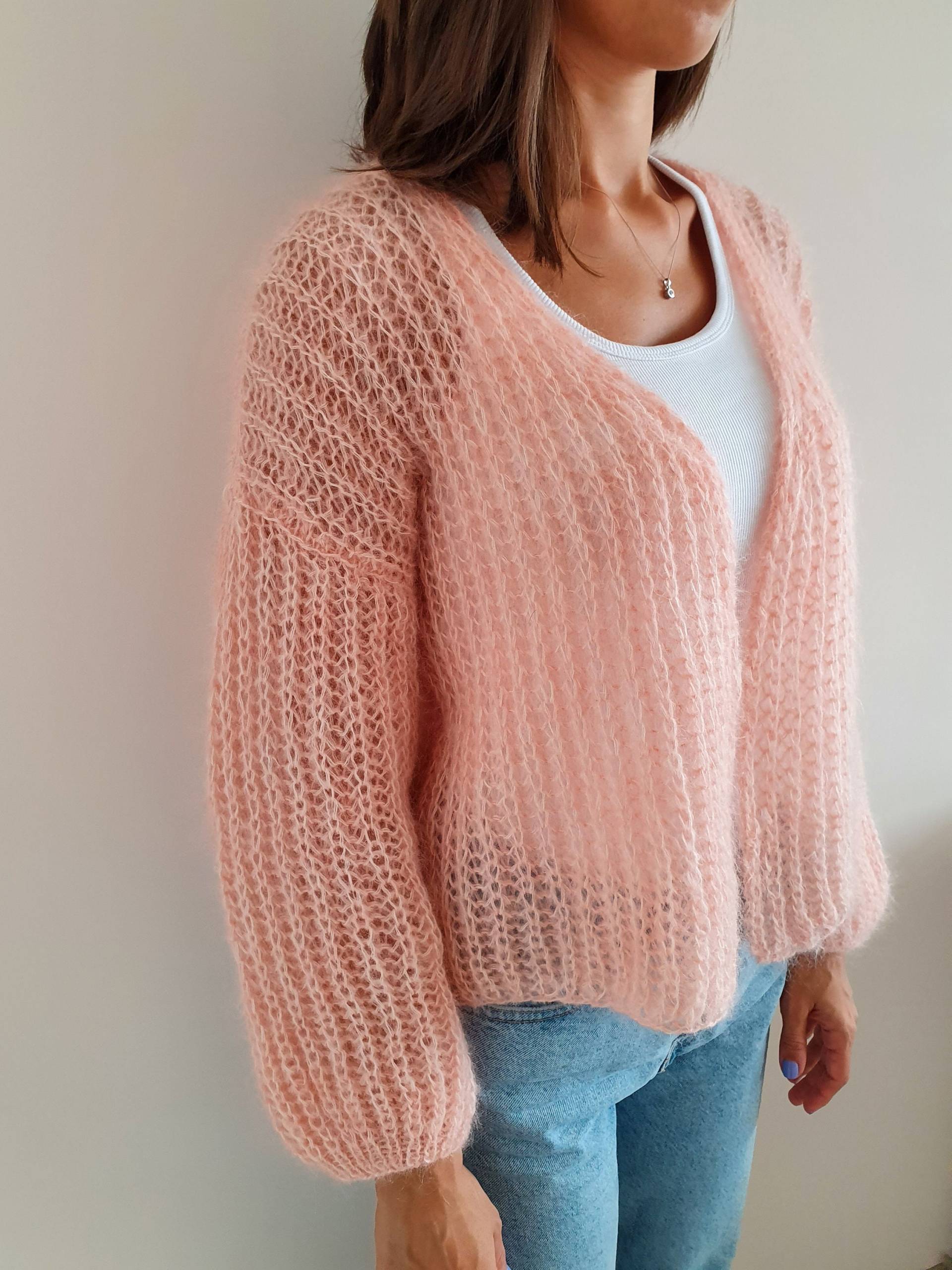 Mohair-strickjacke Für Frauen, Offener Mohair-Pullover, Handgefertigtes Chunky Pink-strickoberteil, Übergroße Hochzeitsjacke Mohair-strickjacke Für Frauen, Offener Mohair-Pullover, Handgefertigtes Chunky Pink-strickoberteil, Übergroße Hochzeitsjacke von FABEVU
