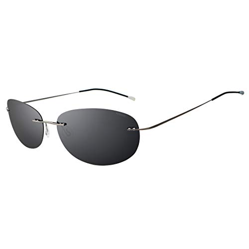 RONSOU Ultraleichte Randlose Reine Titan-bunte Mode Polarisierte Sonnenbrille für Männer und Frauen_Grauer Rahmen Graue Linse von RONSOU