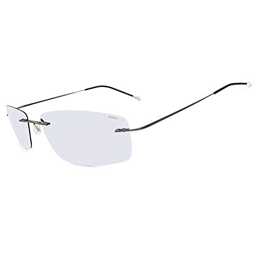 RONSOU Ultraleichte Randlose Titanmode Polarisierte Sonnenbrille für den Außenbereich_Graue Rahmen Silberne Linse (gespiegelt) von RONSOU