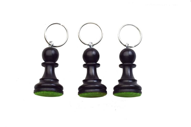 Roogu Das Schwarze Trio 3x Schlüsselanhänger Ring Echte Schachfigur Bauer Pawn Buchsbaum Indien von ROOGUShop