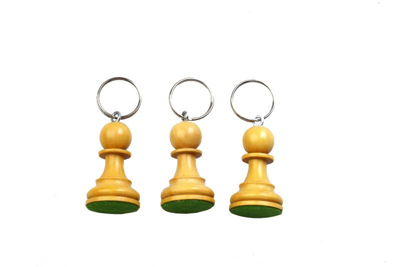 Roogu Das Weiße Trio 3x Schlüsselanhänger Ring Echte Schachfigur Bauer Pawn Buchsbaum Indien von ROOGUShop