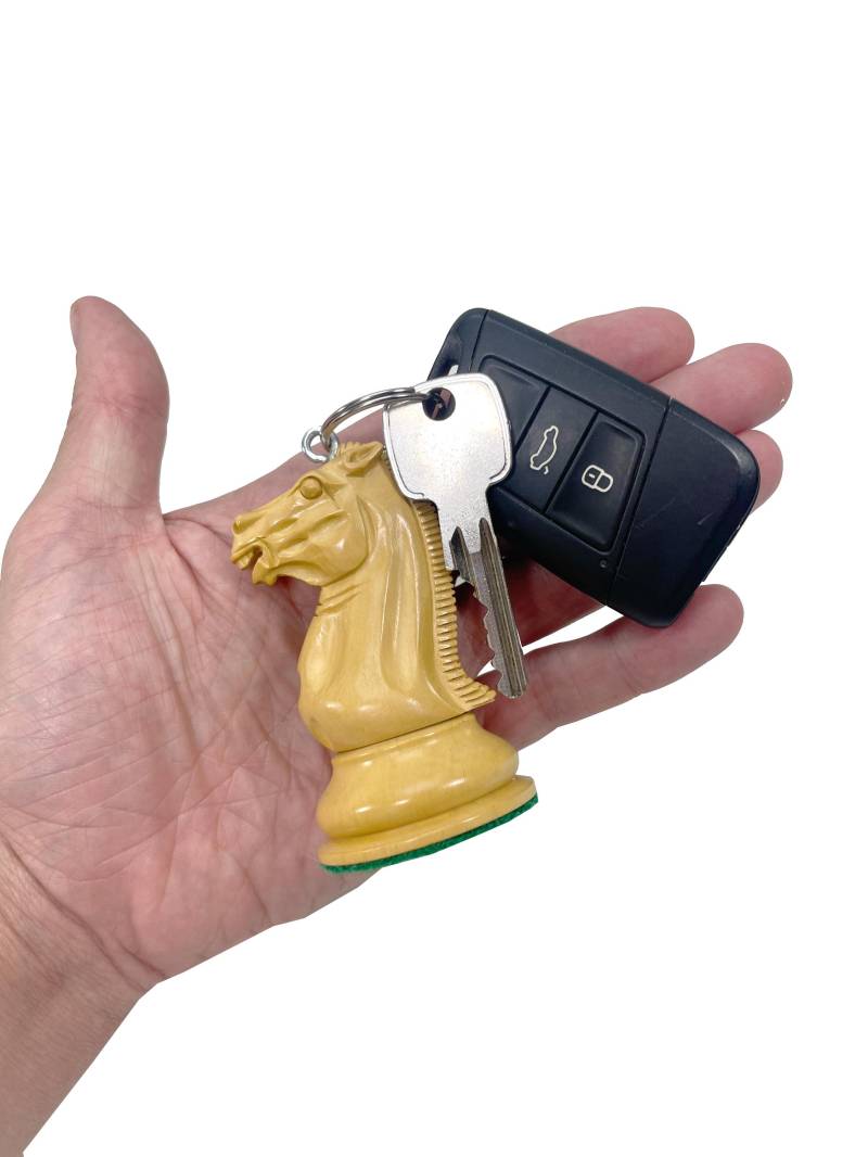 Roogu "Morphy" Xl Schlüsselanhänger Aus Echter Holz-Schachfigur Handmade Indien Auto Haus Stabil Springer Pferd von ROOGUShop