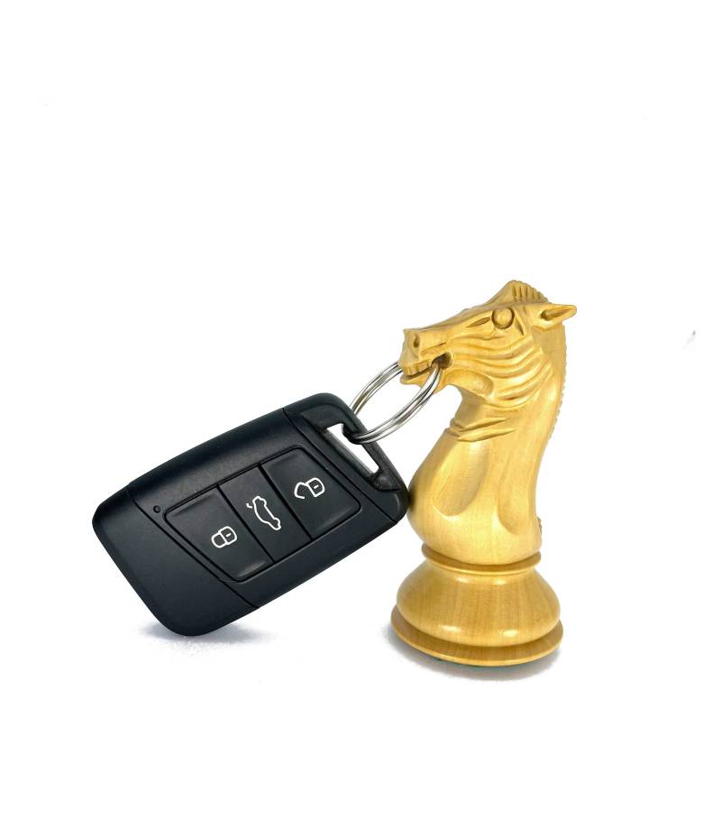 Roogu Schlüsselanhänger Stabil Echte Schachfigur Springer Pferd Holz Indien Xl von ROOGUShop