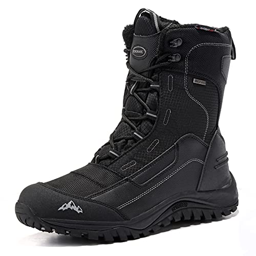 Schneestiefel für Herren Warm Gefüttert Winterstiefel Wasserdicht Trekking Wanderschuhe Atmungsaktive schneedicht, strapazierfähig, Laufsohle Gummi (schwarz, numeric_40) von ROOKMARK