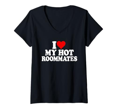 Damen ICH Liebe Herz Meine HEISSEN MITBEWOHNER T-Shirt mit V-Ausschnitt Damen ICH Liebe Herz Meine HEISSEN MITBEWOHNER T-Shirt mit V-Ausschnitt von ROOMMATE LOVE GEAR