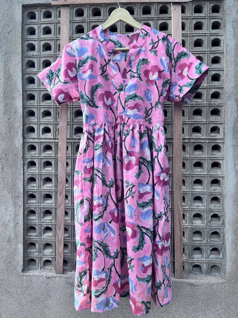 Handblock Gedruckt Bio Baumwolle Shirt Kleid Boho Sommer Tunika von ROOTSOFJAIPUR