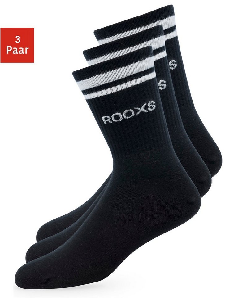 ROOXS Sportsocken Hohe Tennissocken für Damen & Herren (3-Paar) Retro Socken mit streifen, Made in EU von ROOXS