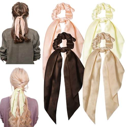 Seiden-Haargummis mit Schleife, Satin-Haargummis für Frauen und Mädchen, geknotete Haarschleifen, elastisches Haarband, Haargummi, Pferdeschwanz-Halter, abnehmbares Haar-Accessoire, von ROPCIA