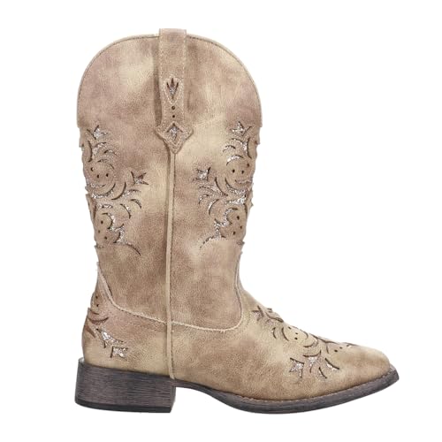 ROPER Damen Kennedy Cowboystiefel mit Glitzerverzierung, Quadratischer Zehenbereich Mode-Stiefel, Hellbraunes Kunstleder/Goldfarbene Unterlage, 39.5 EU von ROPER