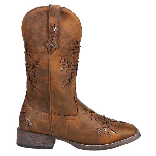 ROPER Damen Kennedy Glitter Square Toe Cowboystiefel Mode-Stiefel, Cognac-Kunstleder/Metallic-Kupfer-Unterlage, 41.5 EU von ROPER