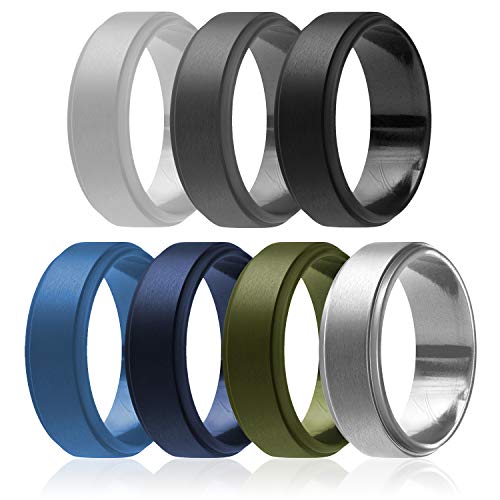 ROQ Silikon-Ehering für Herren, Silikon-Gummi, Eheringe – Stufenkante, schlankes Design, 12.5-13 (22.33mm), Metall, Kein Edelstein von ROQ