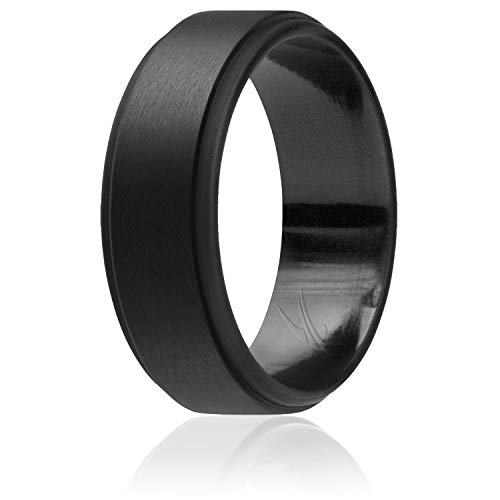 ROQ Silikon-Ehering für Herren, Silikon-Gummi, Eheringe – Stufenkante, schlankes Design, 13.5-14 (23.69mm), Metall, Ohne Edelstein von ROQ