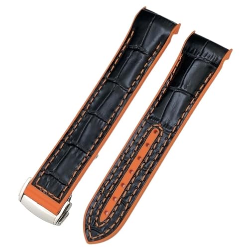 RORFFK 20 mm 22 mm neues zweifarbiges Armband passend für Omega Planet Ocean Seamaster Gummi-Silikon-Nylon-Leder-Uhrenarmband(Black org L1,20mm) von RORFFK