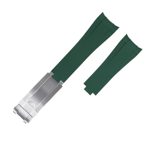 RORFFK 20 mm Fluorkautschuk-Uhrenarmbänder mit gebogenem Ende für Rolex Submariner Daytona GMT. Verlängertes Uhrenarmband aus Naturkautschuk FKM mit Gleitschnalle(Green 2) von RORFFK