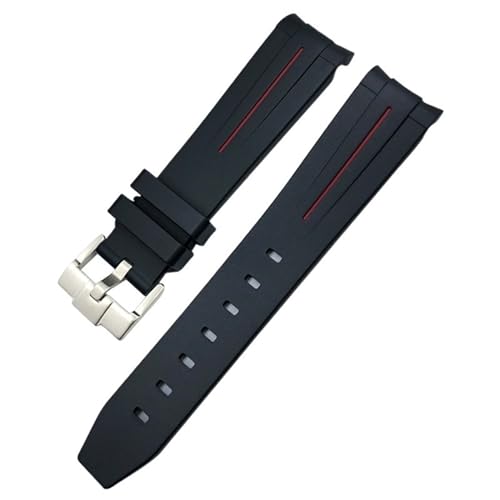 RORFFK 20 mm Silikon-Gummi-Armband für Omega Rolex Submariner GMT Seamaster Speedmaster Moon Watch, buntes wasserdichtes Armband(Black red) von RORFFK