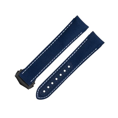 RORFFK 20 mm blaue weiße Linie hochdichtes Nylon-Rindsleder-Uhrenarmband für Omega-Armband für AT150 Seamaster 300 Planet Ocean De Ville Speedmaster Uhrenarmband mit gebogenem Ende(Blue 3) von RORFFK